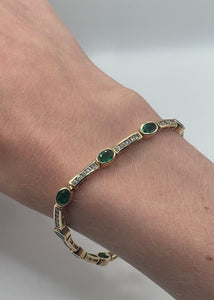 14k Yellow Gold Diamond and Emerald Bracelet