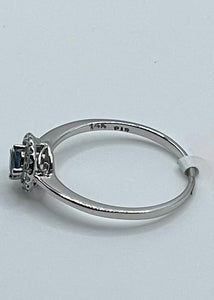 14k White Gold Round Sapphire and Diamond Halo Ring