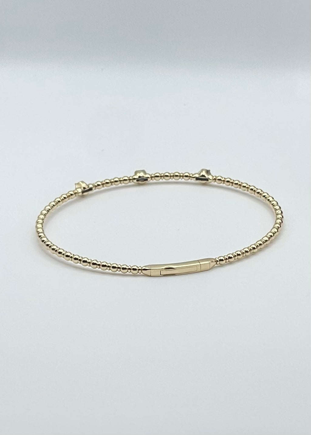 14K Yellow Gold and 3 Stone Diamond Flexi Bangle - 0.21ctw, Beaded Design