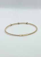 14K Yellow Gold and 3 Stone Diamond Flexi Bangle - 0.21ctw, Beaded Design