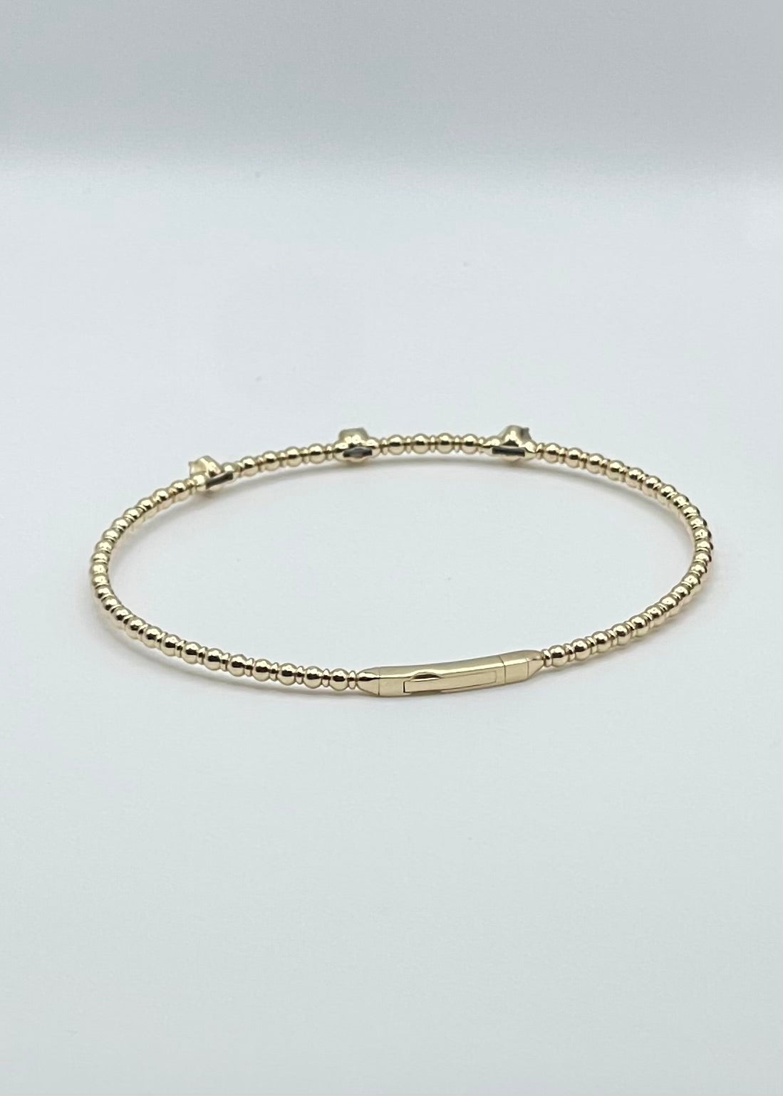 14K Yellow Gold and 3 Stone Diamond Flexi Bangle - 0.21ctw, Beaded Design