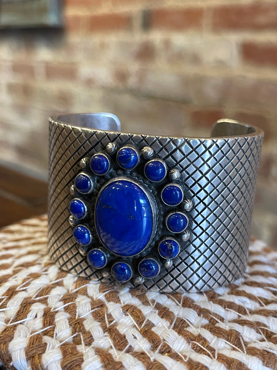 Handmade Blue Jean Lapis and Sterling Silver Navajo Cuff Bracelet