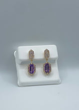 Load image into Gallery viewer, 14k Yellow Gold Diamond and Amethyst Dangle Earrings
