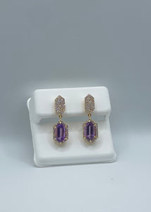 14k Yellow Gold Diamond and Amethyst Dangle Earrings