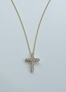 14K Yellow Gold and Diamond Cross Pendant - 0.48ct Round Diamonds