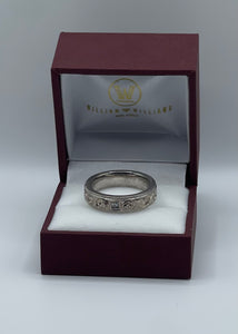 Hand Engraved Scroll Pattern Men's Diamond Ring/Wedding Band in 14k White Gold