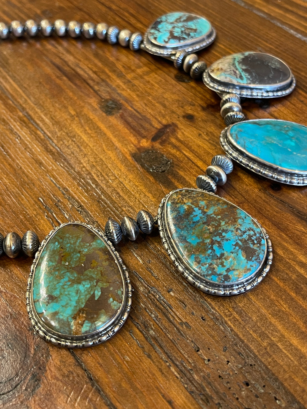 Handcrafted EMT Signed  5-Stone Turquoise and Navajo Pearl Necklace