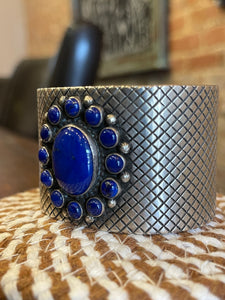 Handmade Blue Jean Lapis and Sterling Silver Navajo Cuff Bracelet