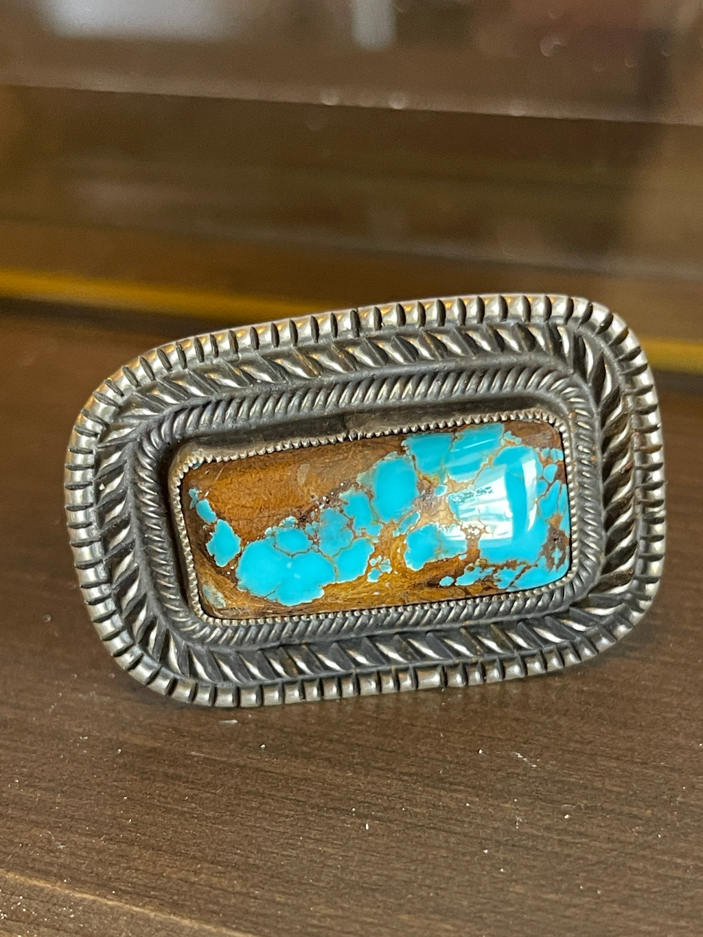 Calvin Martinez Rectangular Royston Turquoise Ring, Size 10