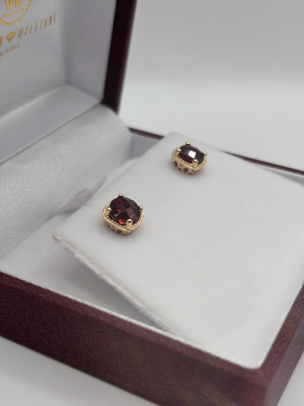 14K Yellow Gold Checkerboard-Cut Red Garnet Studs