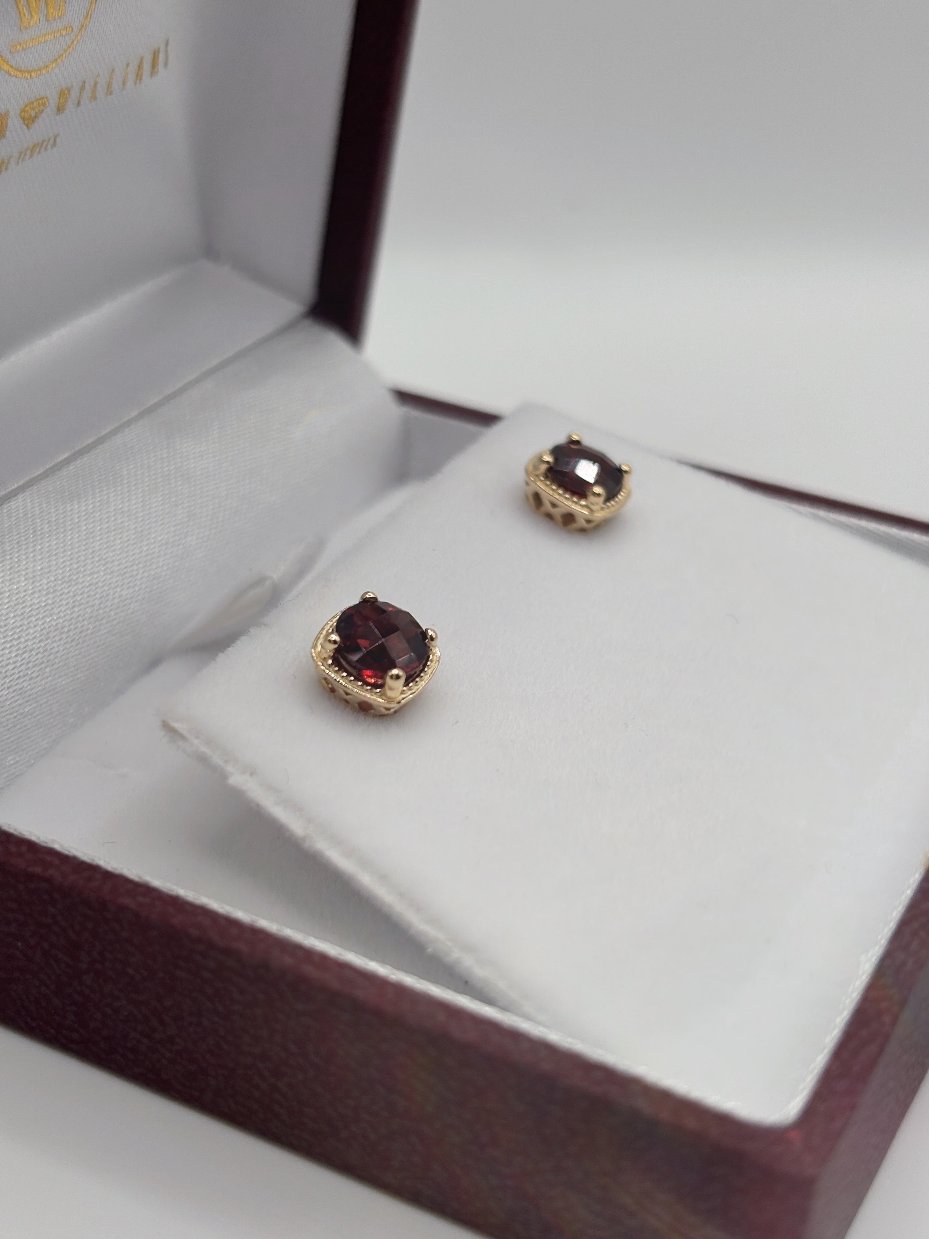 14K Yellow Gold Checkerboard-Cut Red Garnet Studs
