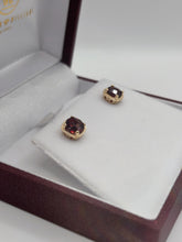 Load image into Gallery viewer, 14K Yellow Gold Checkerboard-Cut Red Garnet Studs

