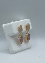 Load image into Gallery viewer, 14k Yellow Gold Diamond and Amethyst Dangle Earrings
