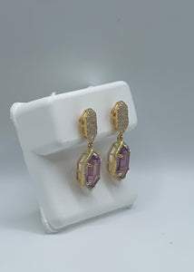 14k Yellow Gold Diamond and Amethyst Dangle Earrings