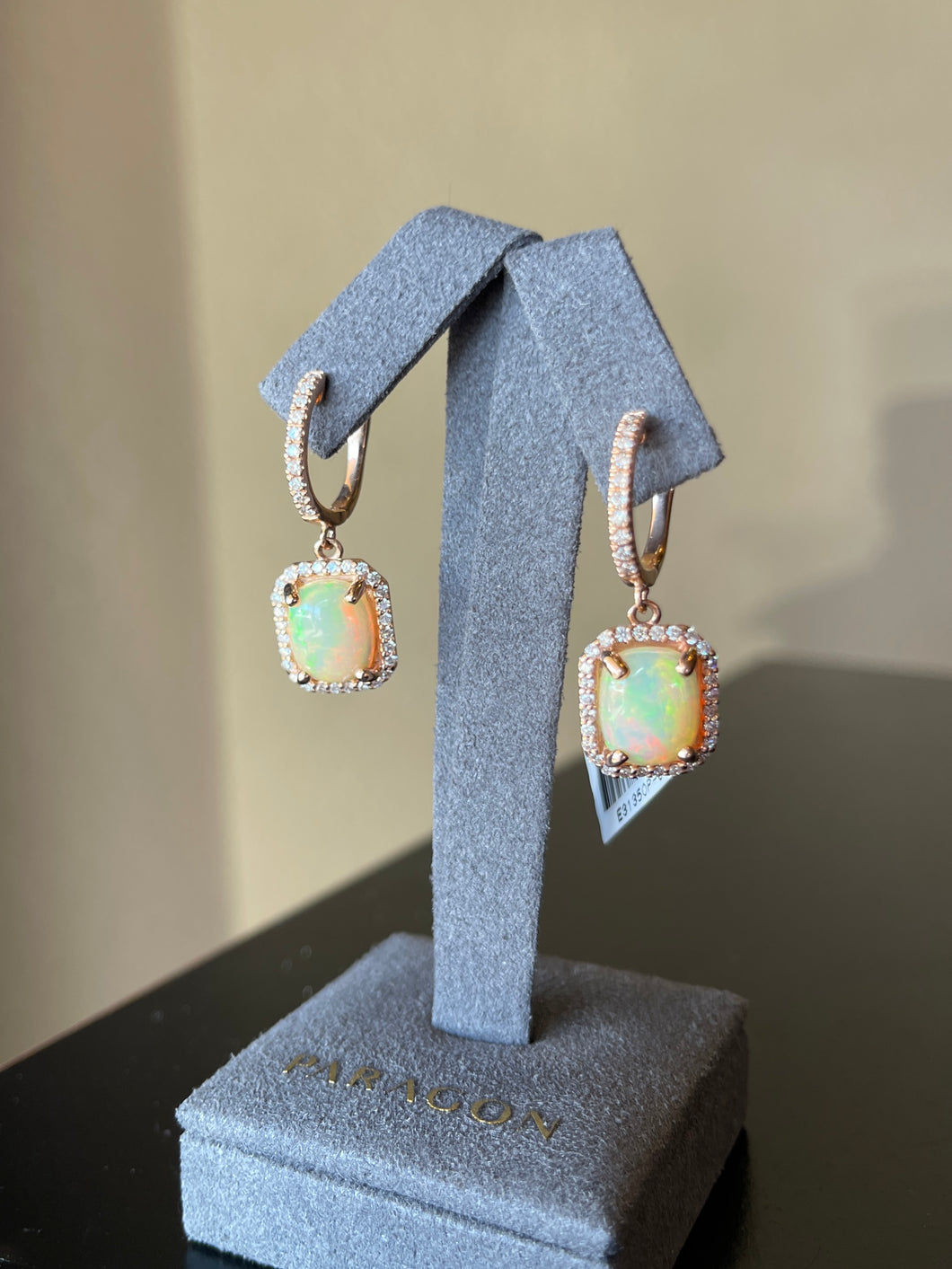 Opal and Diamond Rose Gold Dangle Earrings