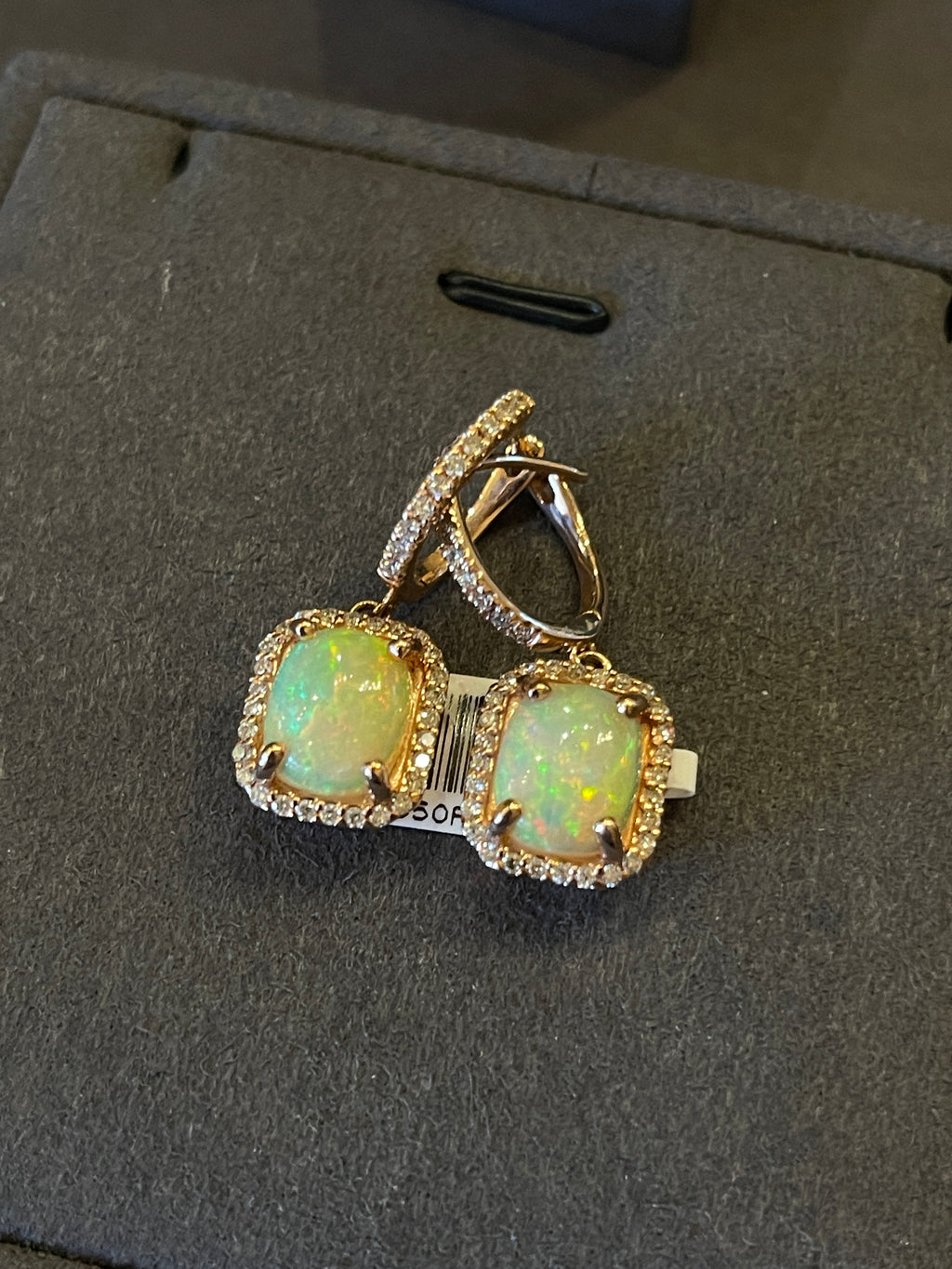 Opal and Diamond Rose Gold Dangle Earrings