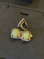 Opal and Diamond Rose Gold Dangle Earrings