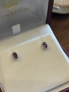 14K White Gold Purple Alexandrite and Diamond Earrings