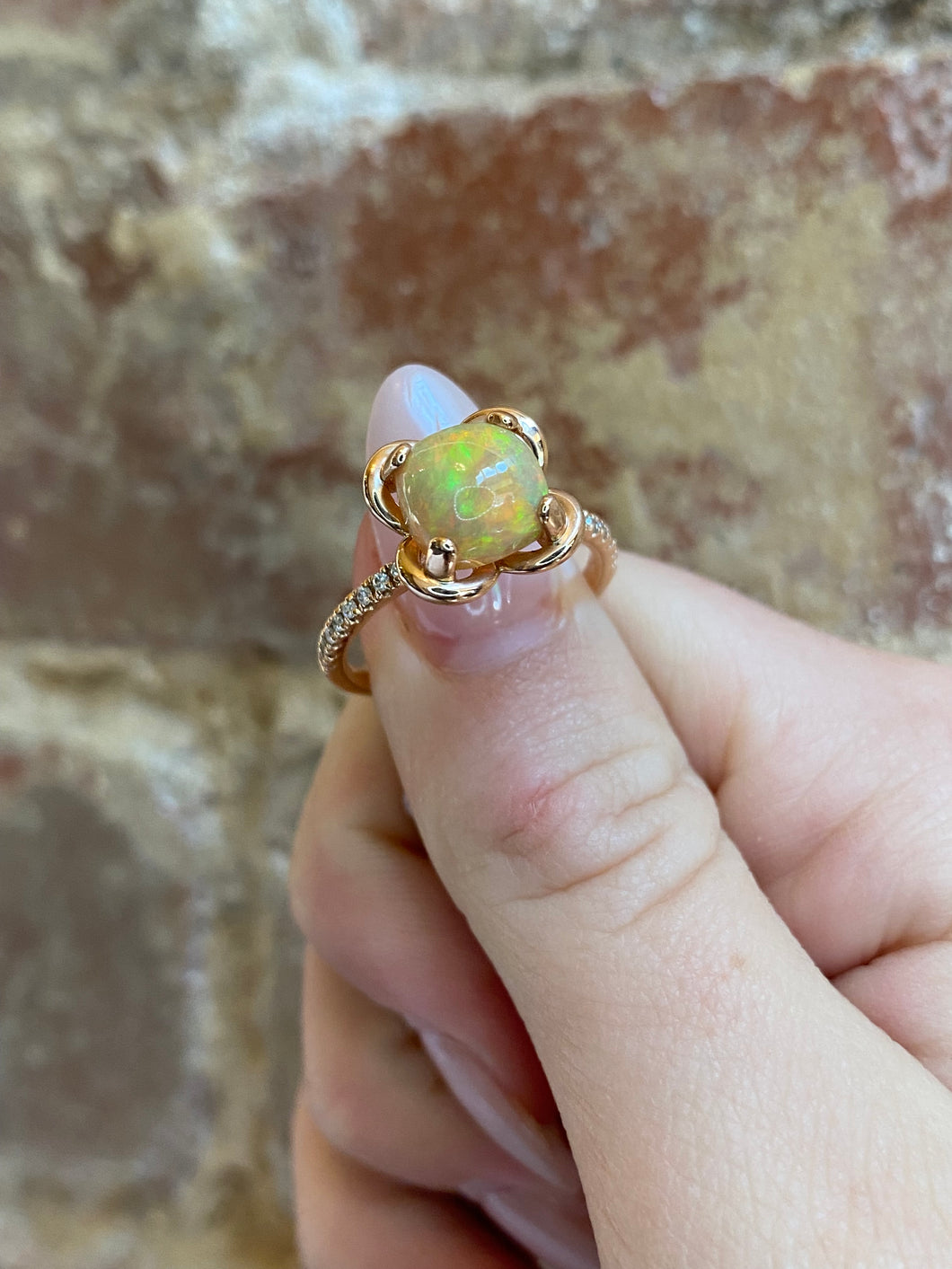 Ethiopian Opal & Diamond 14K Rose Gold Ring – Size 6.75