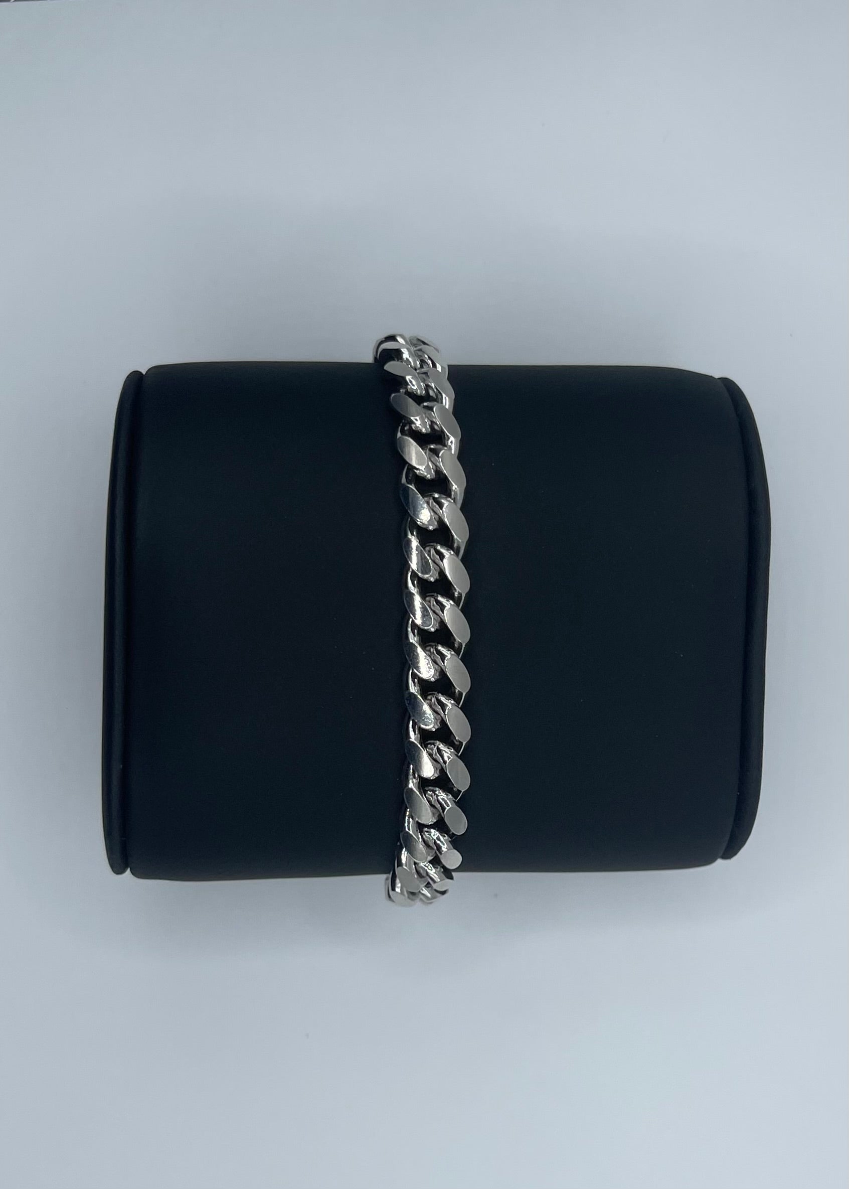 Rhodium Plated Sterling Silver Miami Cuban Link Bracelet - 8"