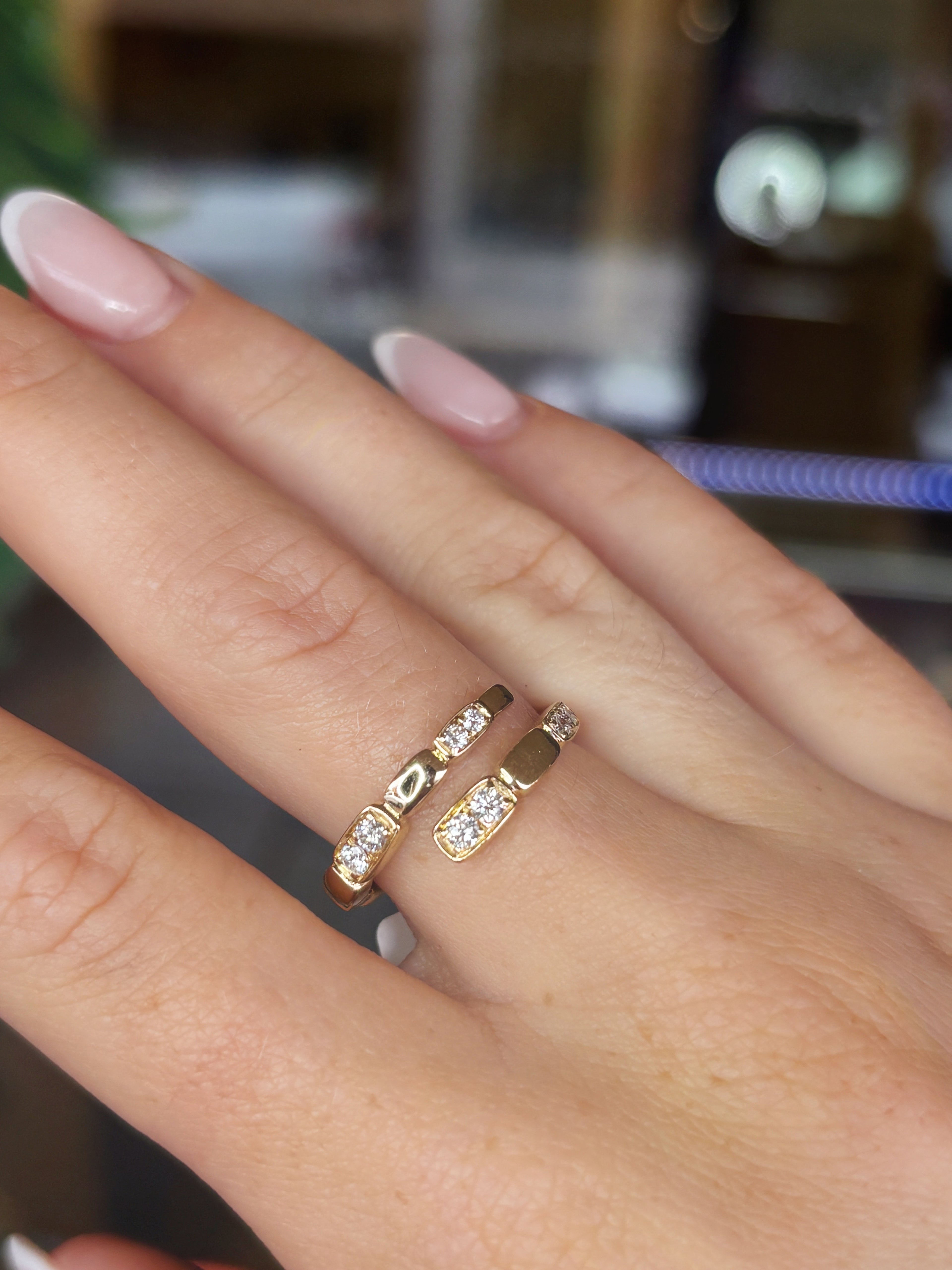 14K Yellow Gold Diamond Snake Ring