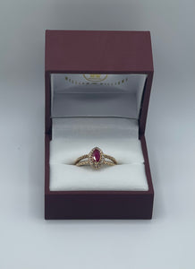 Elegant Twisted Rope Split Shank Marquise Ruby and Diamond Ring