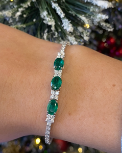 18K White Gold Bracelet with 2.50ctw Zambian Emeralds & 2.40ctw Diamonds