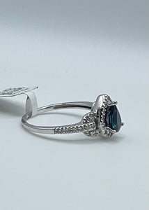 14k White Gold Pear Shape Sapphire and Diamond Halo Ring