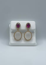 Load image into Gallery viewer, 10k Yellow Gold Garnet, Moonstone, and Diamond Dangle Earrings
