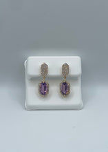 Load image into Gallery viewer, 14k Yellow Gold Diamond and Amethyst Dangle Earrings
