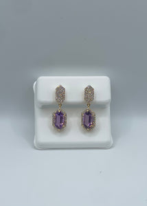 14k Yellow Gold Diamond and Amethyst Dangle Earrings