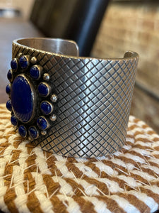 Handmade Blue Jean Lapis and Sterling Silver Navajo Cuff Bracelet