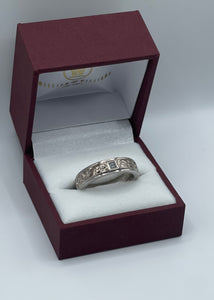 Hand Engraved Scroll Pattern Men's Diamond Ring/Wedding Band in 14k White Gold