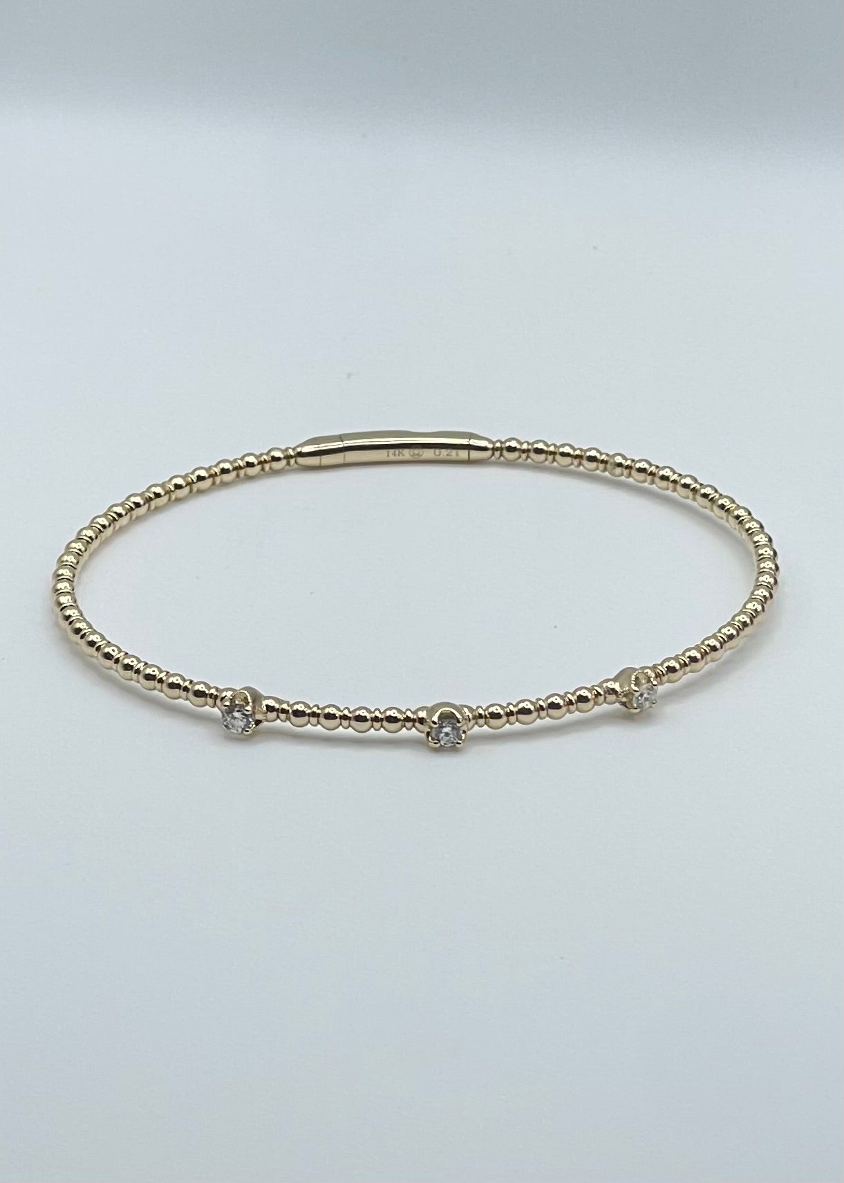 14K Yellow Gold and 3 Stone Diamond Flexi Bangle - 0.21ctw, Beaded