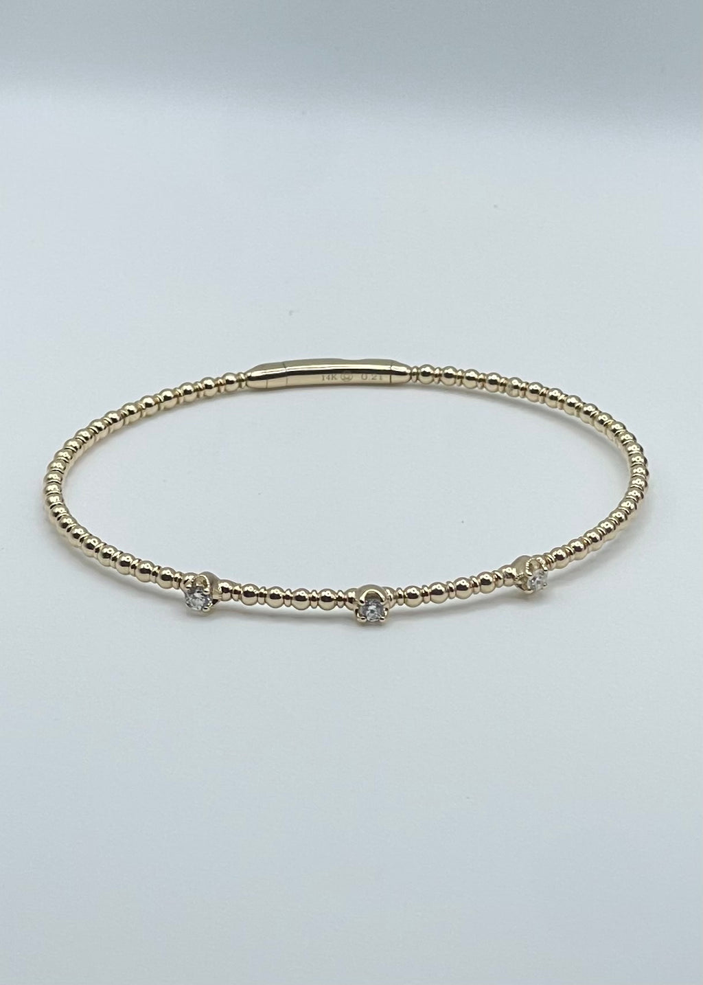 14K Yellow Gold and 3 Stone Diamond Flexi Bangle - 0.21ctw, Beaded Design