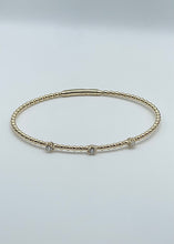 Load image into Gallery viewer, 14K Yellow Gold and 3 Stone Diamond Flexi Bangle - 0.21ctw, Beaded Design
