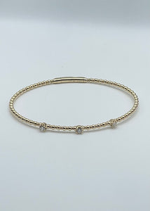 14K Yellow Gold and 3 Stone Diamond Flexi Bangle - 0.21ctw, Beaded Design