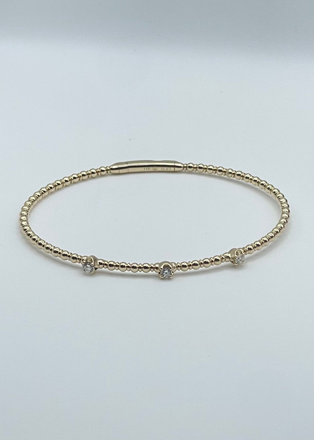 14K Yellow Gold and 3 Stone Diamond Flexi Bangle - 0.21ctw, Beaded Design