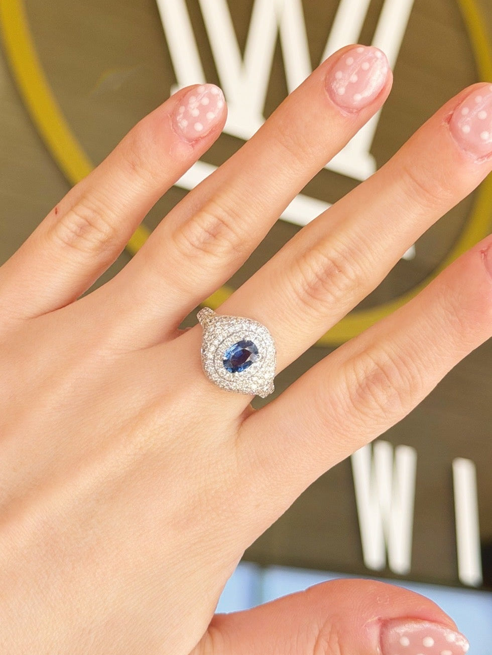 Platinum Oval Sapphire & Diamond Pavé Halo Ring