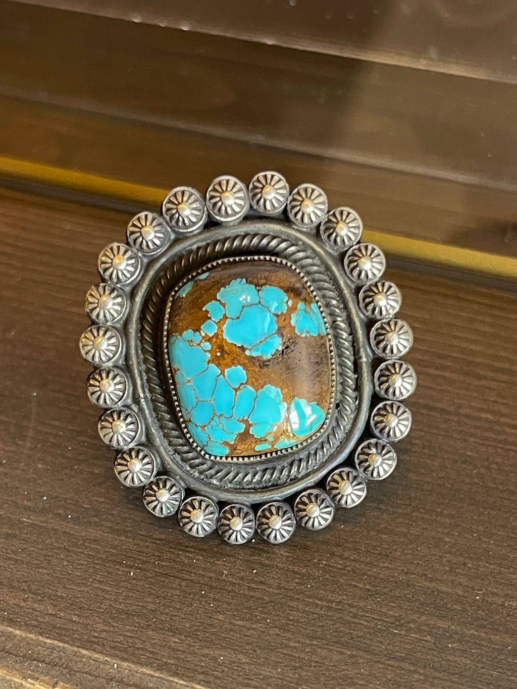 Calvin Martinez Navajo Handmade Sterling Silver Royston Turquoise Ring, Size 8