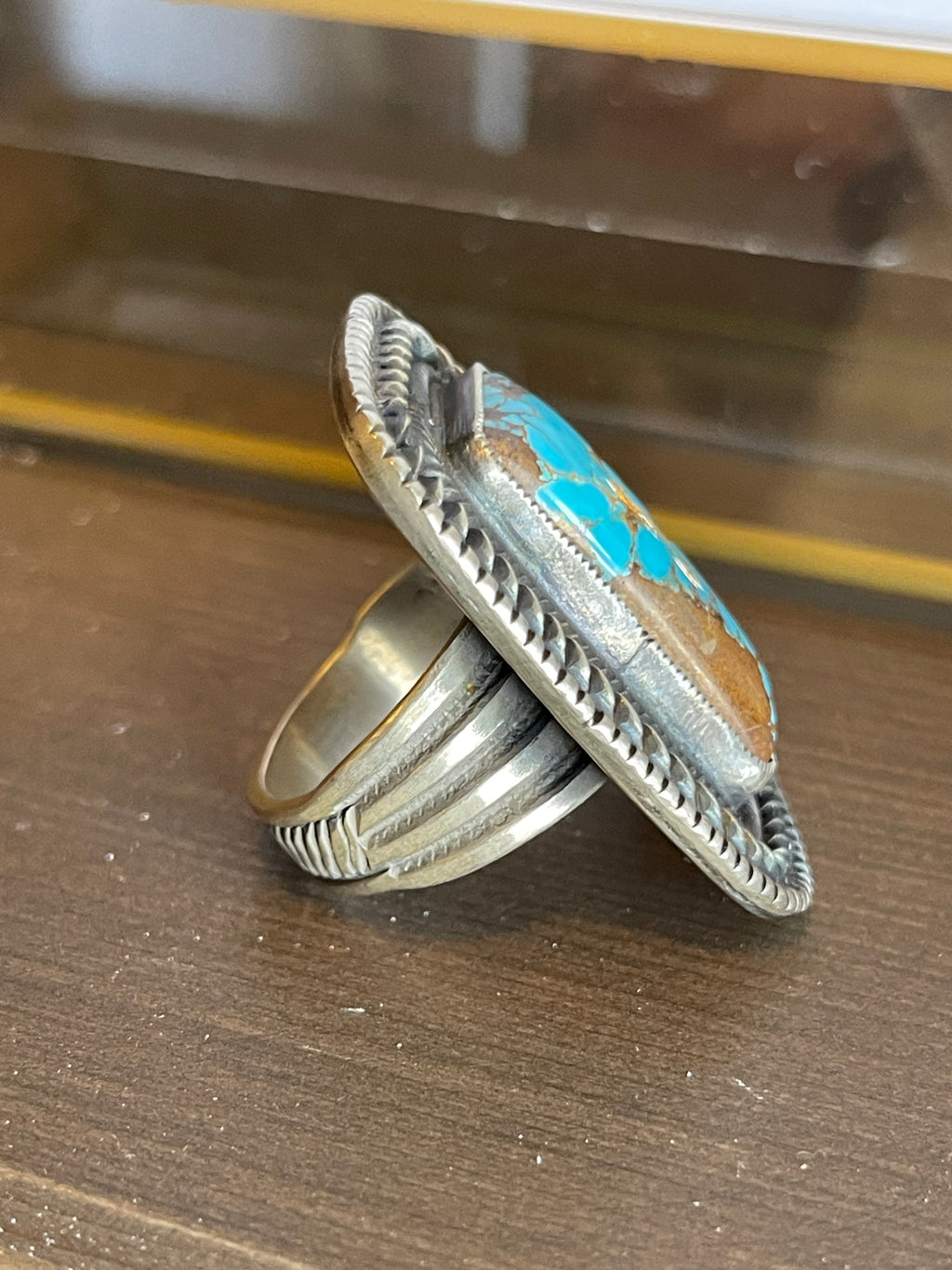 Calvin Martinez Rectangular Royston Turquoise Ring, Size 10