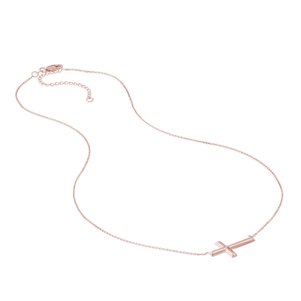 14k Gold East-to-West Sideways Cross Adjustable Necklace