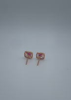 Enchanting 14K Rose Gold 0.70ctw Round Ruby and 0.20ctw Diamond Square Stud Earrings