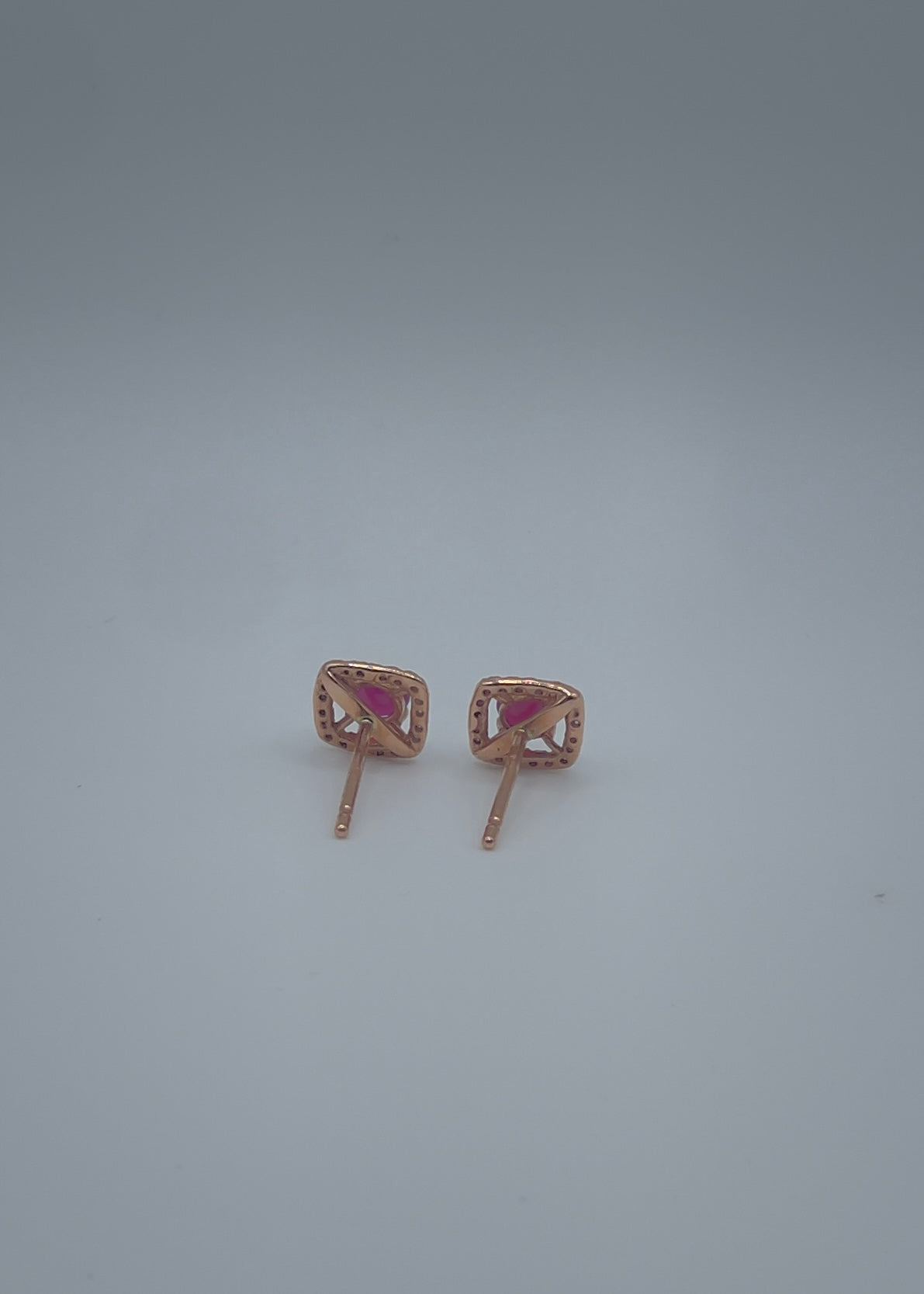 Enchanting 14K Rose Gold 0.70ctw Round Ruby and 0.20ctw Diamond Square Stud Earrings