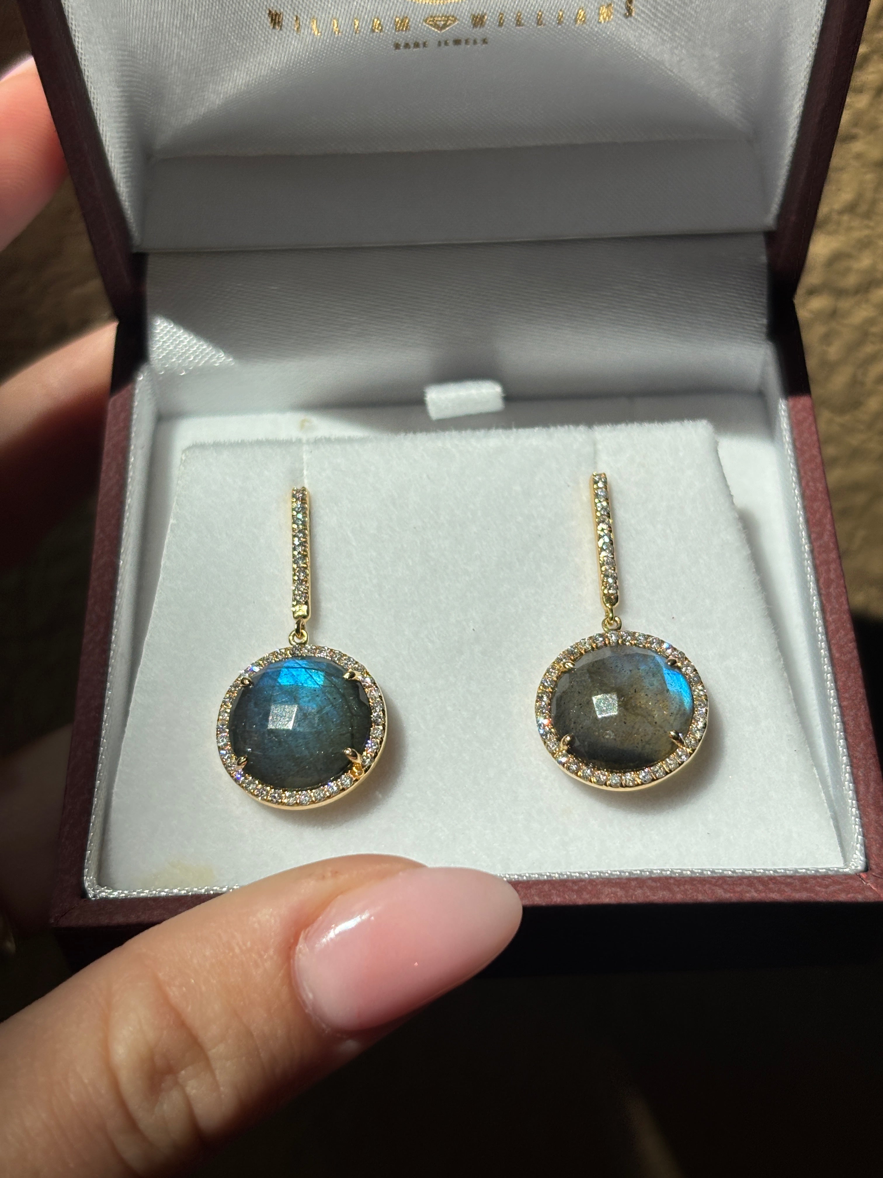 18K Yellow Gold Labradorite and Diamond Drop Earrings