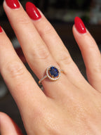 18K Yellow Gold Sapphire and Diamond Halo Ring