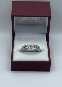 Hand Engraved Scroll Pattern Men's Diamond Ring/Wedding Band in 14k White Gold