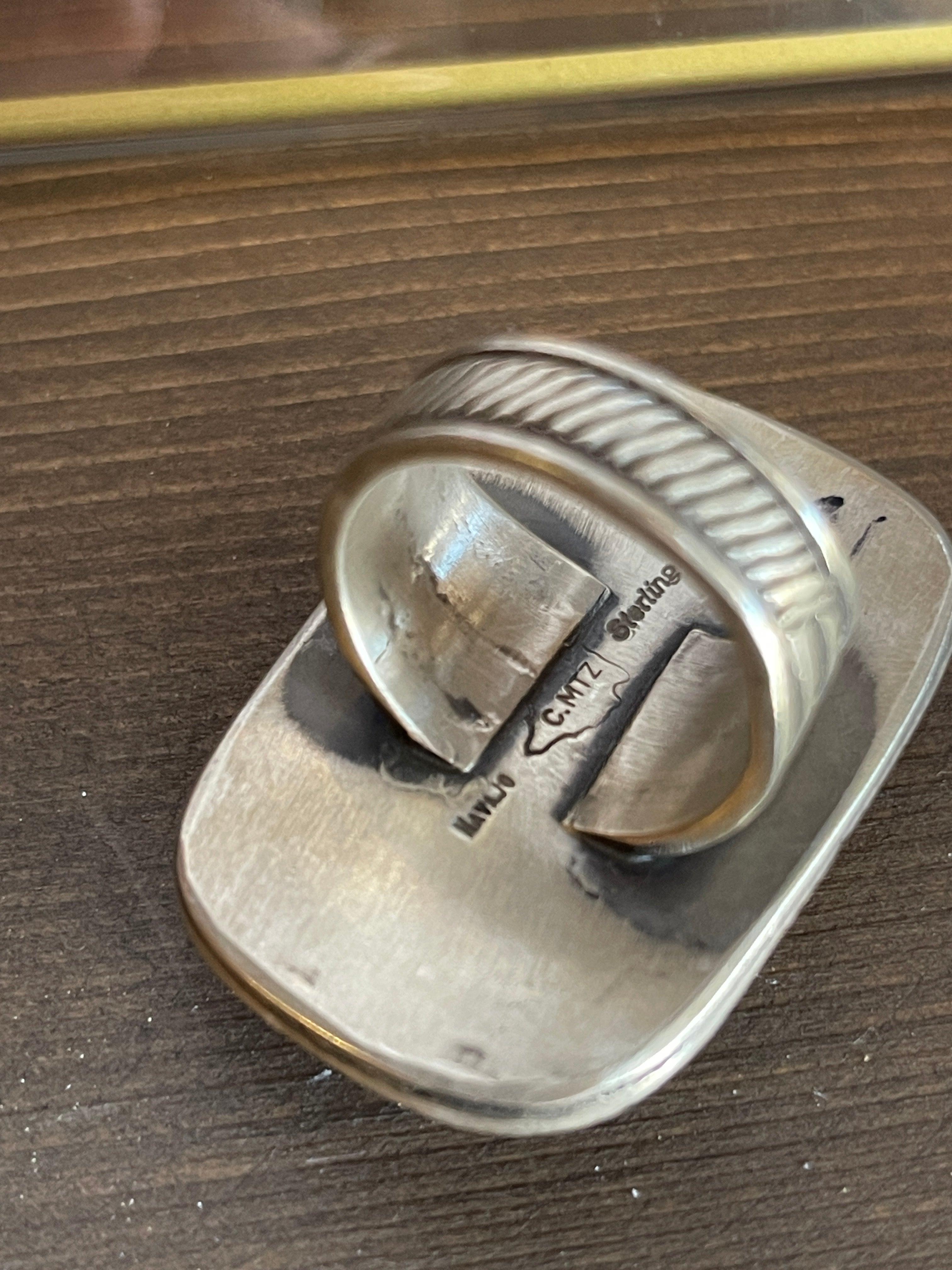 Calvin Martinez Rectangular Royston Turquoise Ring, Size 10