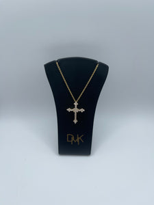 Diamond and 14k Yellow Gold Cross Necklace