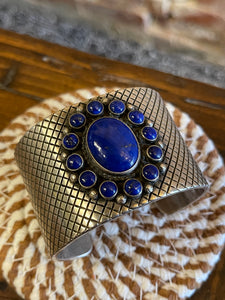 Handmade Blue Jean Lapis and Sterling Silver Navajo Cuff Bracelet